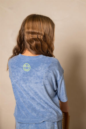 Blau Grau Frottee Crop TShirt