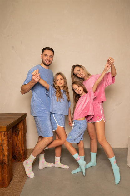 Blau Grau Frottee Crop TShirt