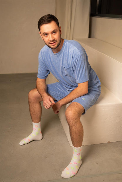 Blau Grau Frottee Oversized TShirt