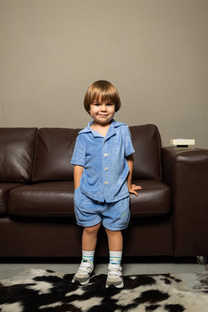 Blau Grau Frottee Hemd