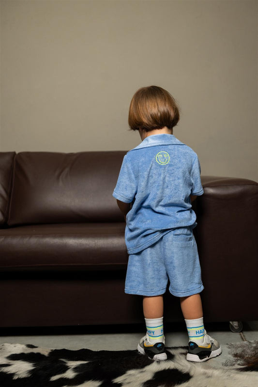 Blau Grau Frottee Shorts Medium