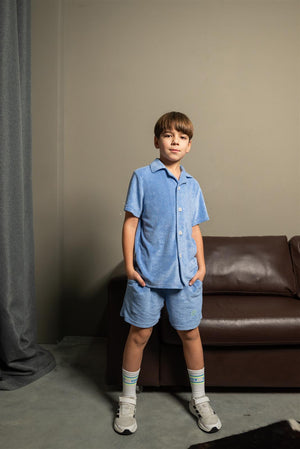 Blau Grau Frottee Shorts Medium