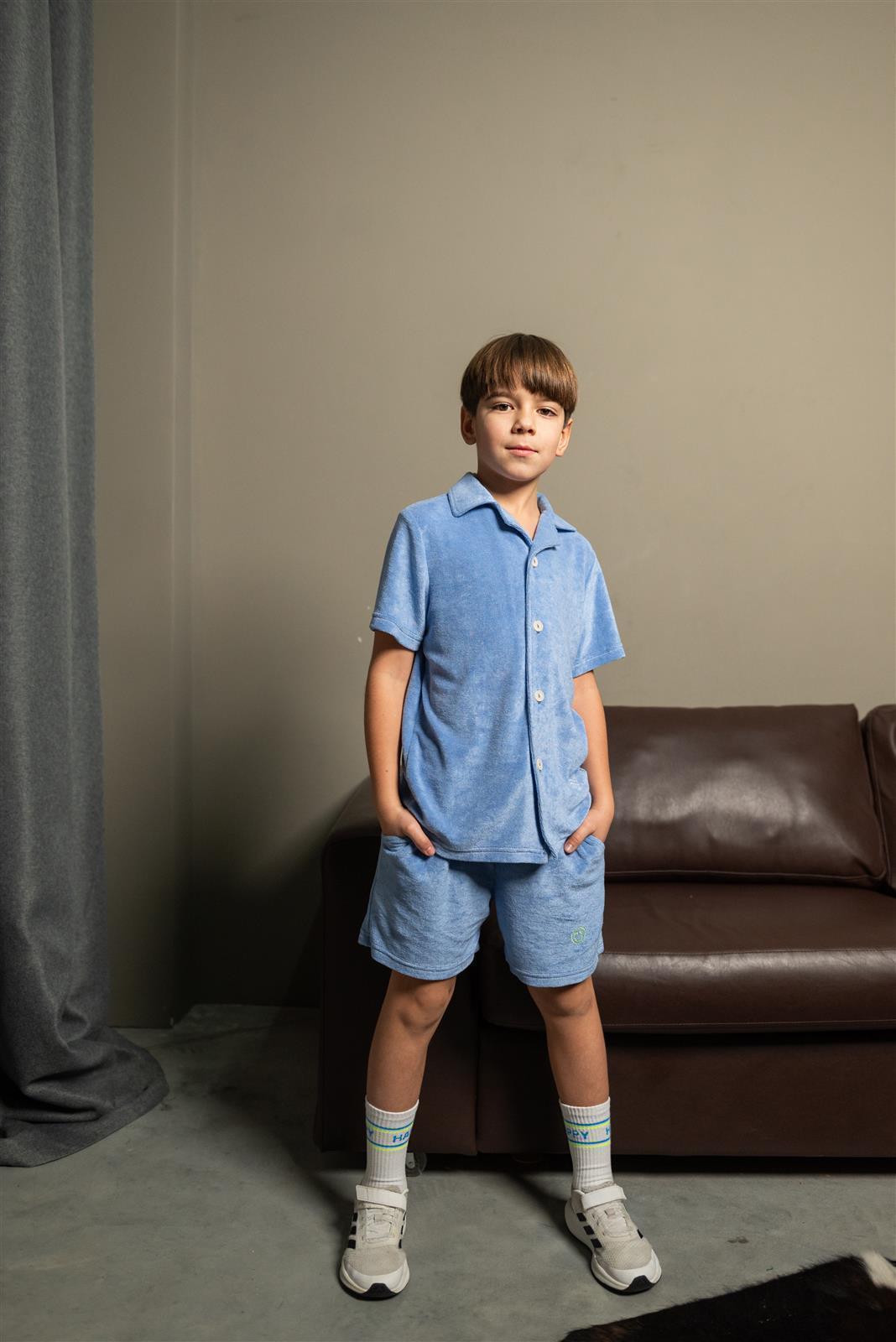 Blau Grau Frottee Shorts Medium