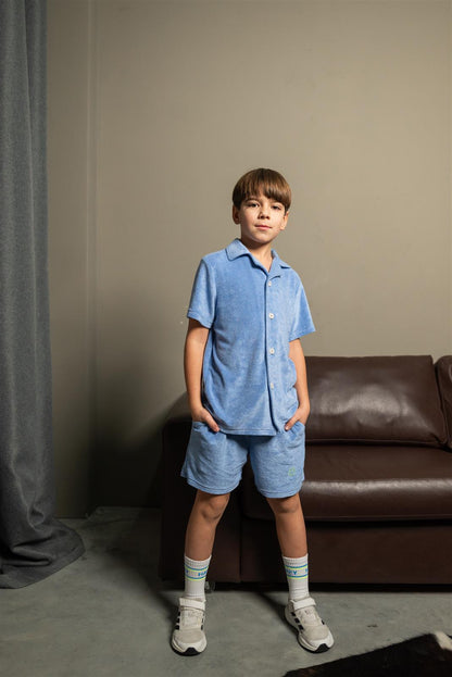 Blau Grau Frottee Shorts Medium