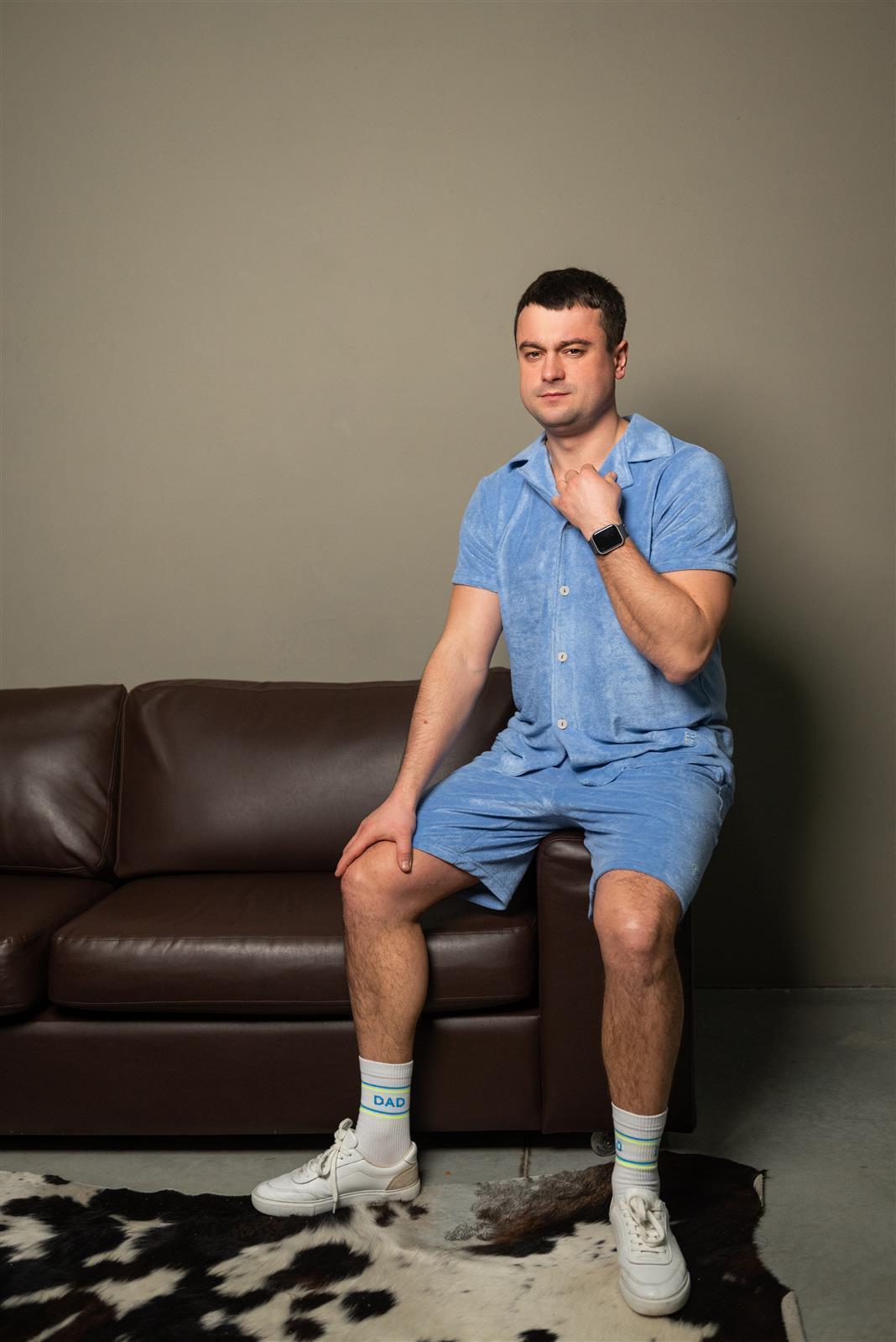 Blau Grau Frottee Shorts Long