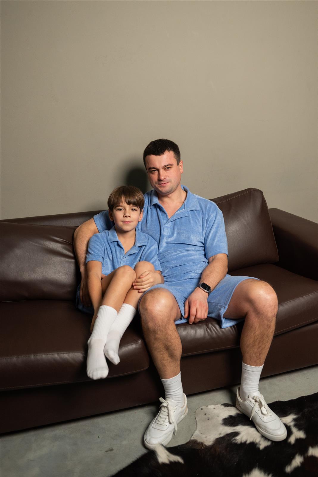 Blau Grau Frottee Polo