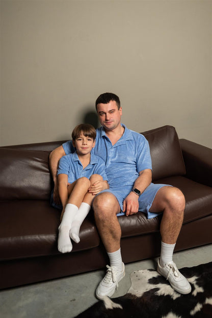 Blau Grau Frottee Polo