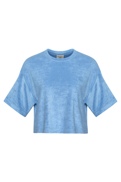 Blau Grau Frottee Crop TShirt