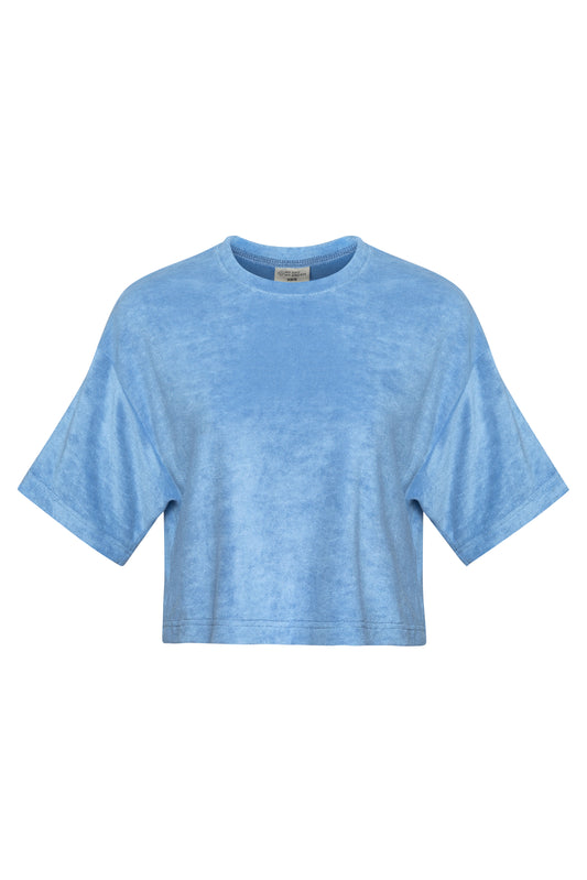 Blau Grau Frottee Crop TShirt
